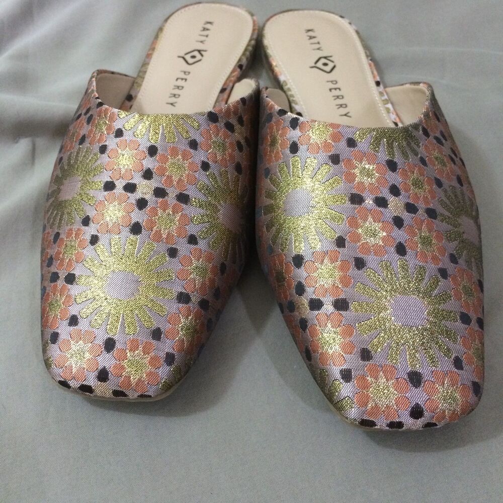 NEW Katy Perry Evie Mule Flats Size 10 Floral Metallic Slip On Shoes